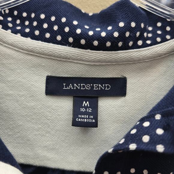 Lands' End Dress Sleeveless Knee Length Polka Dot Blue Casual Size Medium - Picture 3 of 6